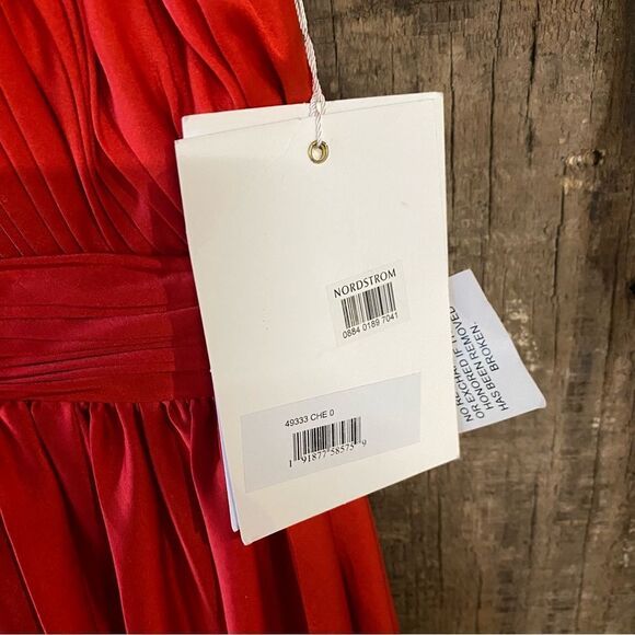 NWT Mac Duggal Red Soft Tie Halter Neck High Slit Gown dress rosette chiffon 0 - Picture 8 of 12